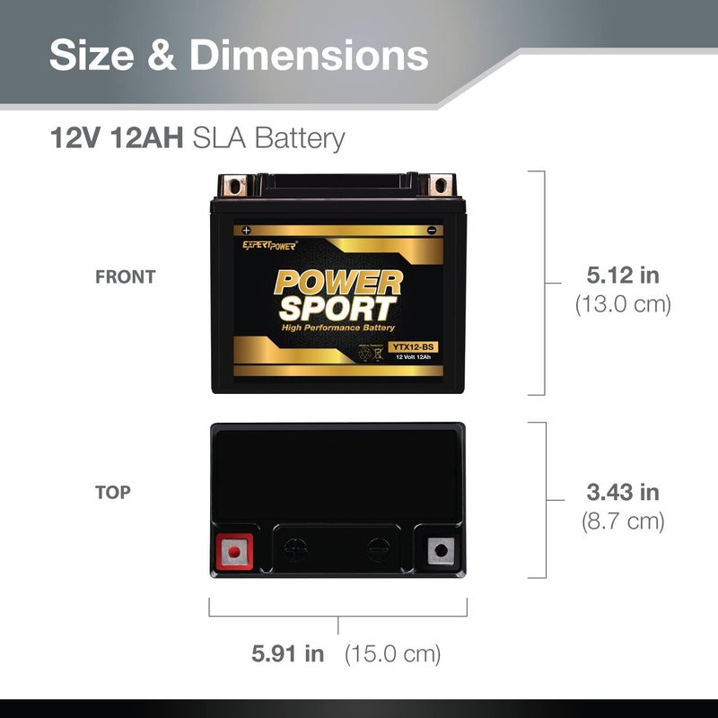 ExpertPower 12V YTX12-BS Maintenance-Free Replacement Battery for Motorcycles, ATVs, Scooters & Snowmobiles – Reliable Batteries Solutions – Compatible w/ 2003 Honda TRX250 Recon & More - Image 3